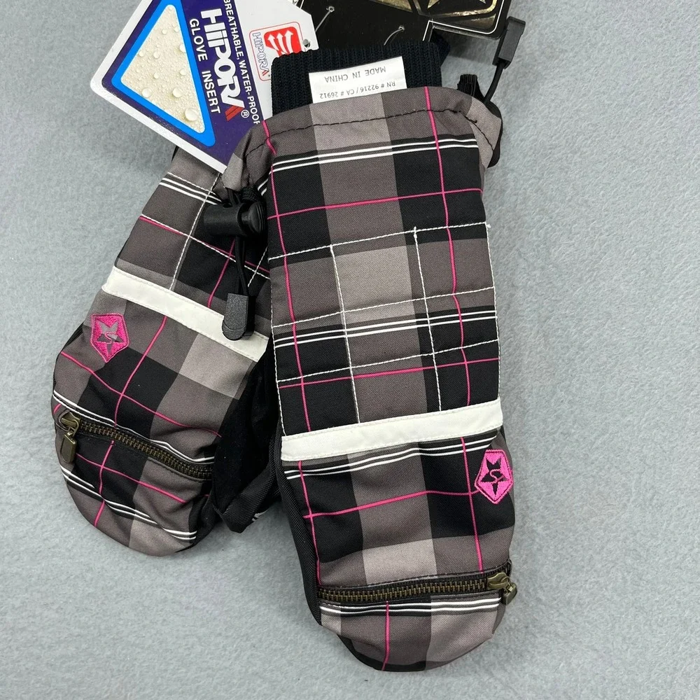 Sessions Riley Avery Plaid Mittens Gloves Womens XL Grey Waterproof Ski Snow